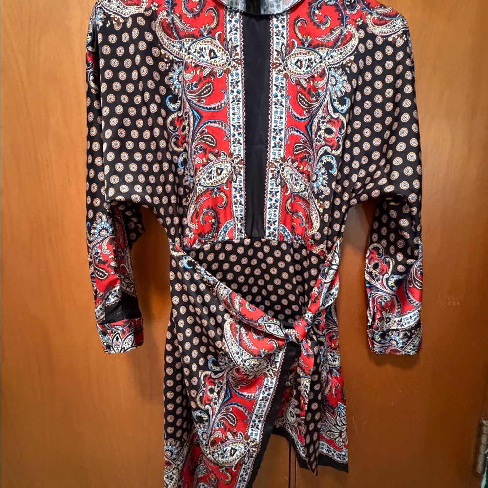 Zara Red and Black Paisley Mini Dress